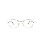 Armação de óculos redonda dourada com lentes transparentes, estilo clássico e minimalista