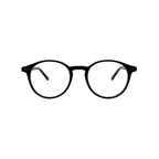 Óculos de grau redondos pretos com armação clássica e lentes transparentes