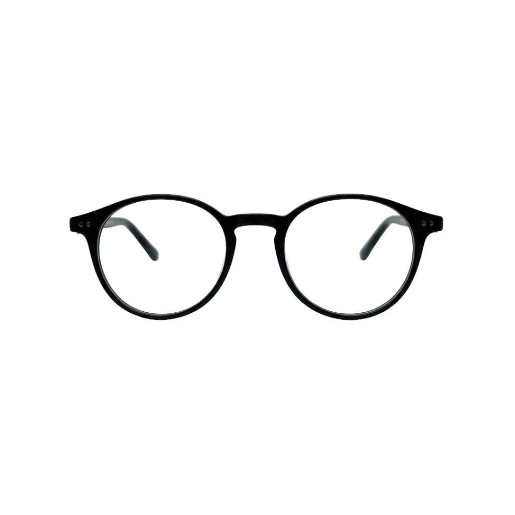Óculos de grau redondos pretos com armação clássica e lentes transparentes
