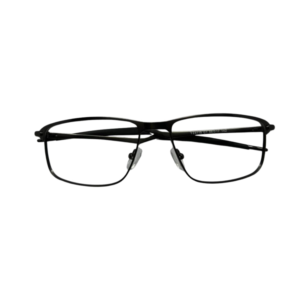 Armação de óculos de grau preta com design moderno e leve, ideal para uso diário.