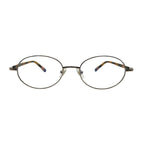 Óculos de grau oval com armação metálica e hastes estampadas, design clássico para uso diário.