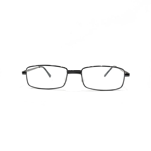 Armação de óculos retangular preta com lentes transparentes, design moderno para uso diário