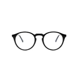 Óculos de grau redondos pretos com armação clássica e lentes transparentes