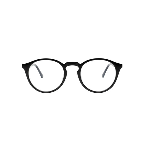 Óculos de grau redondos pretos com armação clássica e lentes transparentes
