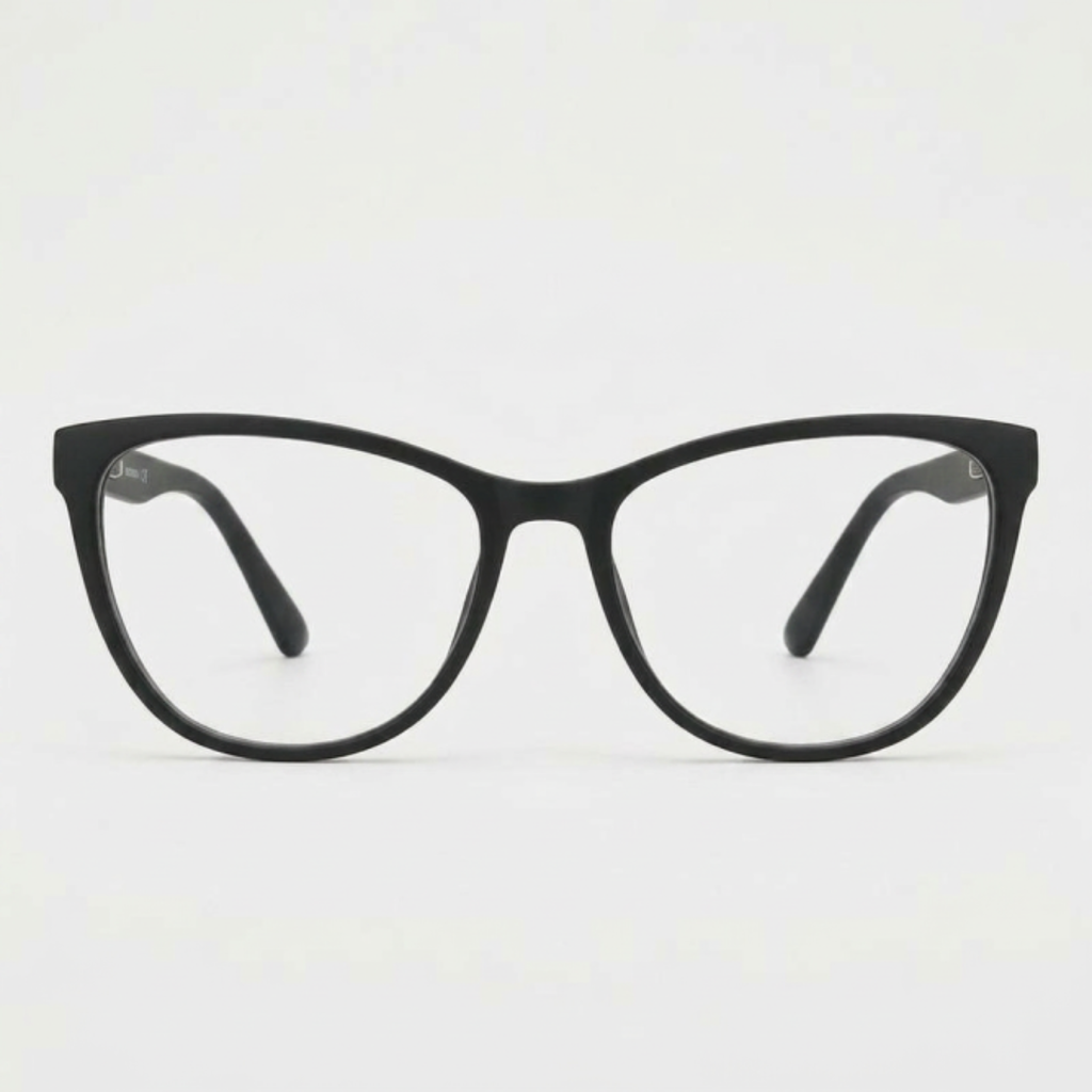 Armação de óculos preta moderna com design elegante e lentes transparentes
