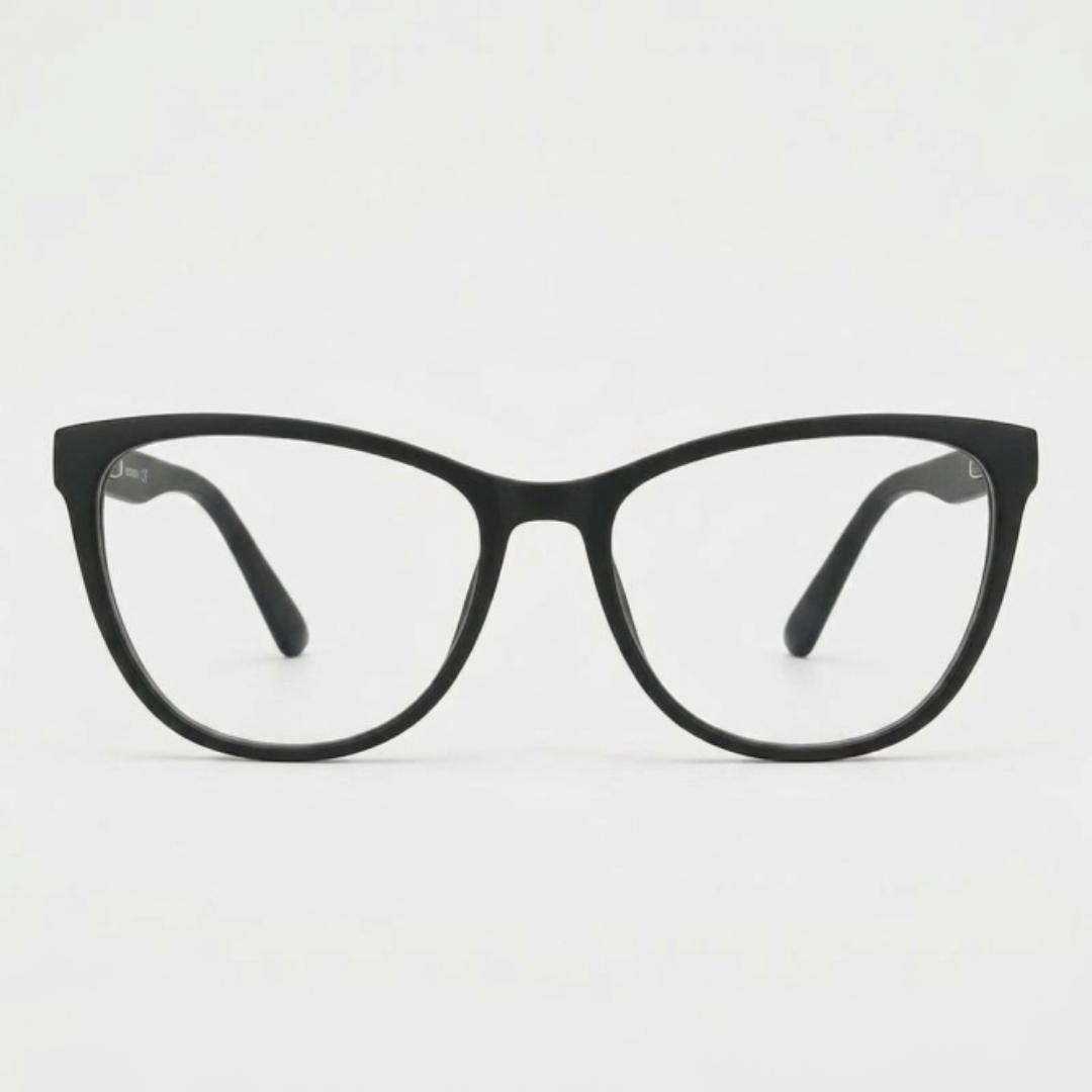 Armação de óculos preta moderna com design elegante e lentes transparentes