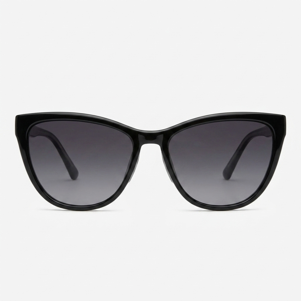 Óculos de sol feminino estilo gatinho com armação preta e lentes escuras gradiente