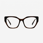 Armação de óculos gatinho marrom com design moderno e lentes transparentes