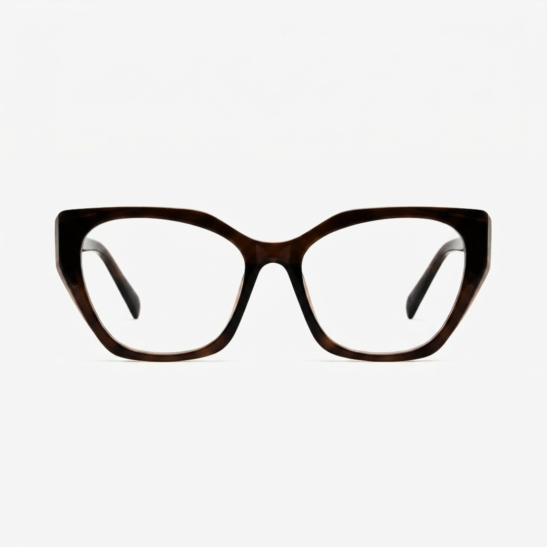 Armação de óculos gatinho marrom com design moderno e lentes transparentes