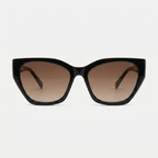 Óculos de sol feminino com armação preta e lentes marrom gradiente, estilo gatinho moderno