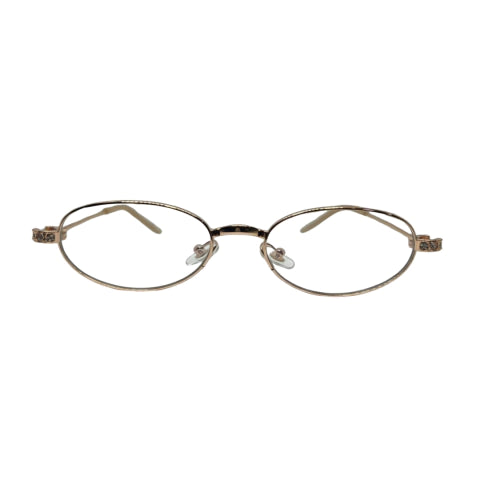 Óculos de grau oval com armação dourada e detalhes elegantes