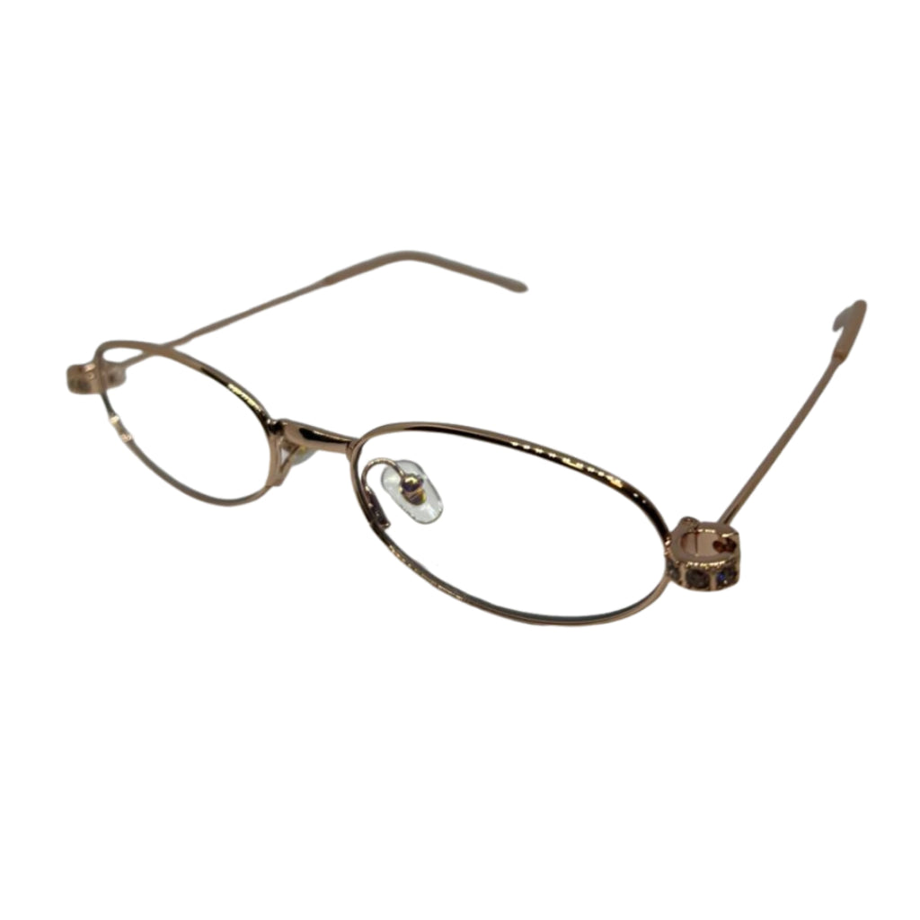 Óculos de grau feminino com armação dourada e detalhes em strass